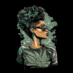 vector african american woman smoking cigarette,wearing sunglasses , smoking weed ,fashion lifestyle