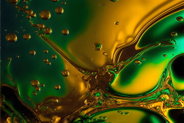 Wall Mural - green and yellow oil on water liquid surface graphic texture background, generative ai	

