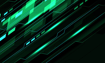 Wall Mural - Abstract green tone line cyber circuit pattern design ultramodern futuristic technology background vector