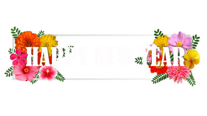 Wall Mural - happy new year flower frame