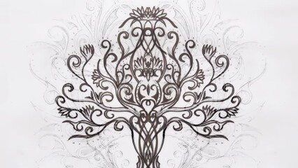 Poster - tree of life symbol on structured ornamental background, yggdrasil. Loop Animation.