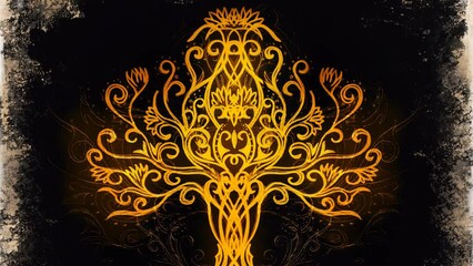 Aufkleber - tree of life symbol on structured ornamental background, yggdrasil. Loop Animation.