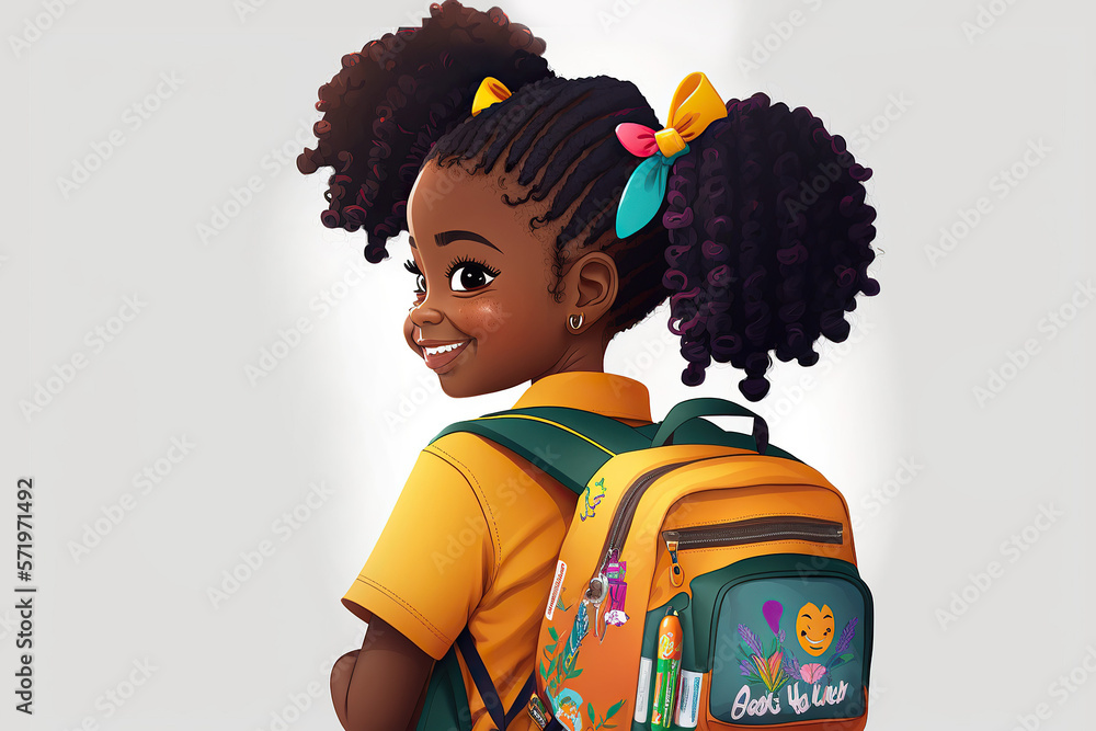 smiling African American with school backpack , digital illustration ...