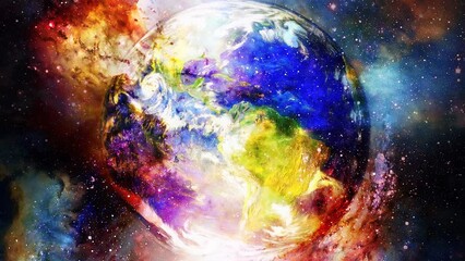 Poster - Planet earth in light circle, Cosmic Space background. Elements of this image furnished by NASA. Loop Animation
