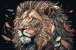 Colorful illustration about a majestic lion