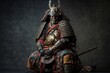 A epic samurai warrior in full body armor, dark background, generative ai