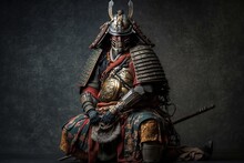 A Epic Samurai Warrior In Full Body Armor, Dark Background, Generative Ai