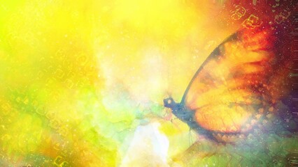 Fototapete - flying butterfly with cala flower in cosmic space. Painting and graphic design.