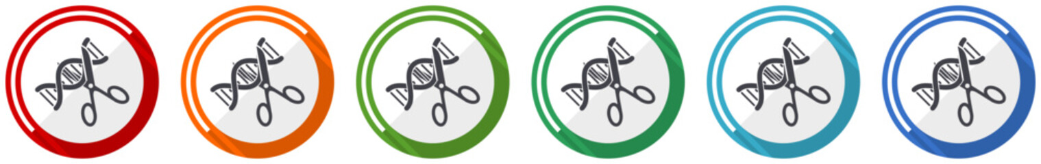 Poster - Dna, genetic modification icon set, flat design vector illustration in 6 colors options for webdesign and mobile applications