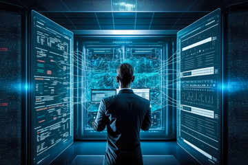 Wall Mural - Data center, technology server network, generative ai