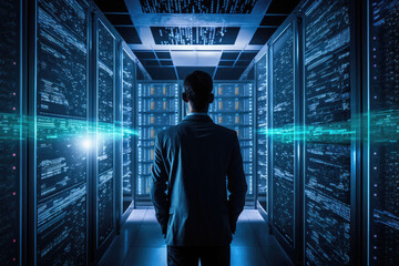 Wall Mural - Data center, technology server network, generative ai