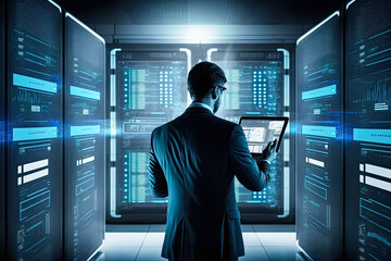 Wall Mural - Data center, technology server network, generative ai
