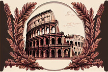 Postcard Roman Coliseum. Generative AI