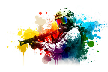 Paintball banner with white background. Generative AI