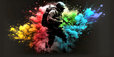 Paintball banner with black background. Generative AI