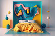 © ADDICTIVE STOCK - Generative AI illustration of surreal bedroom interior with bright furniture