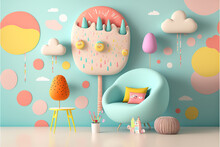 Ilustración De Una Pared De Una Habitación Infantil En 3d. Ilustración De Un Fondo De Flores Con Muchos Colores. Generative AI