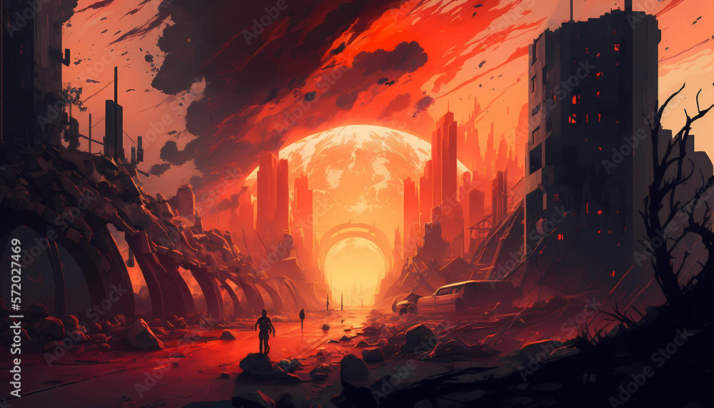En of the world disaster ,concept art , apocalypse doomsday , Apocalyptic view , digital artwork , AI