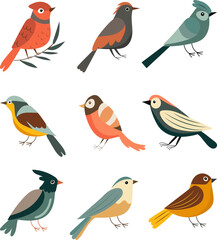Wall Mural - set of birds and on a white background, vector