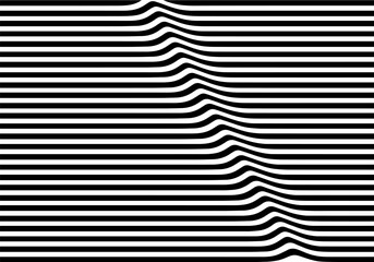 Aufkleber - Pattern with Abstract Black and White Optical Illusion. Horizontal Stripes Background with Ripple Effect. Vector Wave Illustration