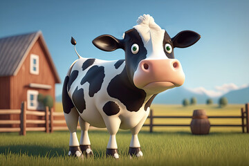 Canvas Print - Cute Cartoon Jersey Cow on a Farm (Created with Generative AI)