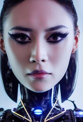 Wall Mural - portrait of a sci-fi cyberpunk girl. high-tech futuristic woman from the future. the concept of virt