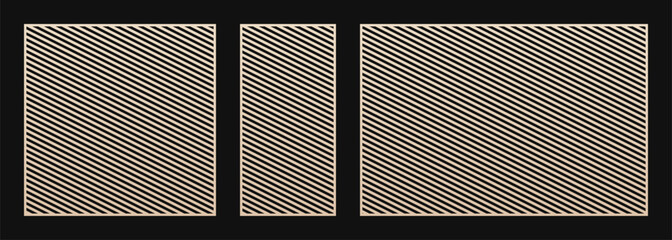 Aufkleber - Laser cut patterns. Abstract geometric set with thin diagonal lines, straight slanted stripes. Decorative panels. Stencil for CNC or laser cutting of wood, metal, paper. Aspect ratio 1:1, 1:2, 3:2