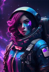 Wall Mural - Portrait of an astronaut in a spacesuit. High-tech astronaut from the future. The concept of space travel. Generative AI Art