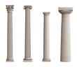 Classical order columns and pillars isolated on transparent background. 3D rendering