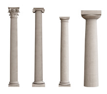 Classical Order Columns And Pillars Isolated On Transparent Background. 3D Rendering