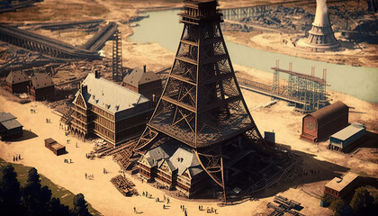 Sticker - The Eiffel Tower under construction in 1888 - Generative AI