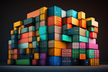 Wall Mural - Stack of colorful shipping containers, generative AI.