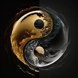 Fototapeta  - air and water yin yang with black and gold digital art illustration. Generative AI