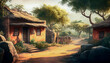 Illustration of a small beautiful village in India concept, AI-generated.	