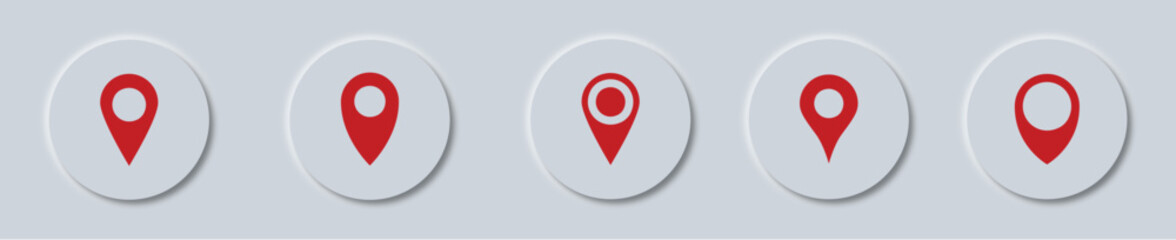 Set of map pin location button in neumorphism style.