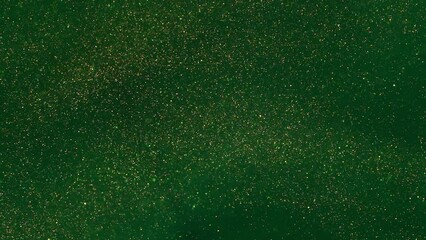 Wall Mural - golden flying particles abstract background. chaotically moving gold shiny dust particles in green f