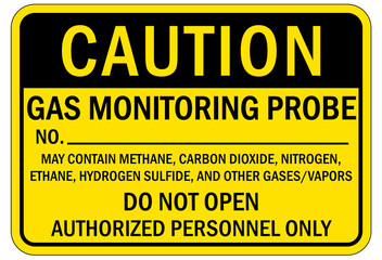 Wall Mural - Pipeline sign and labels gas monitoring probe. May contain methane, carbon dioxide, nitrogen, ethane, hydrogen sulfide, and other gases/vapors. Do not open