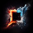 © Vector Juice - A square frame in the clash of ice and fire on black background. Fire flames and crystal texture. Ai generated blue and orange illustration of a square frame in ice and fire.
