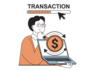 Aufkleber - Finance concept with character situation. Man makes online transaction, pays bills and taxes, ordering and makes purchases using laptop. Vector illustration with people scene in flat design for web