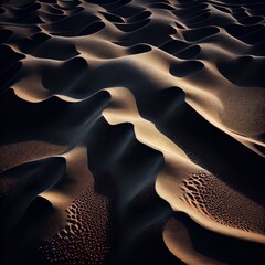 Brown and black desert sand dunes surface abstract background. Dry african hills, detailed sandy texture. Natural landscape Brown and black ai generated desert dunes pattern.