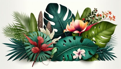 Wall Mural - tropical plants floral on white background, green nature, vector illustration, Made by AI,Artificial intelligence