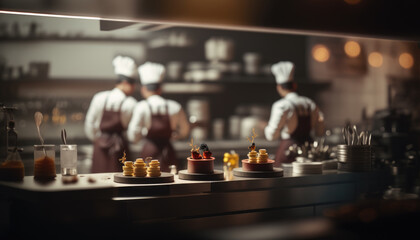 Wall Mural - Gourmet chefs in uniform cook in the kitchen. Generative AI