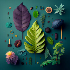 Wall Mural - Green leaves plants decoration top view, Nature concept, image ai midjourney generated