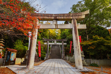 Poster - Fukuoka, Japan - Nov 21 2022: Miyajidake Shrine is primarily dedicated to Empress Jingu, home to five-ton sacred straw rope and attracts over 2 million worshippers a year