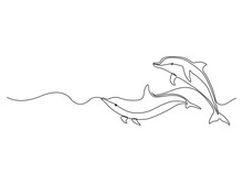 Continuous One Line Drawing Of Dolphin. Simple Illustration Of Dolphin Pair Line Art Vector Illustration