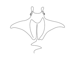 continuous one line drawing of manta ray. simple illustration of stingray fish line art vector illus