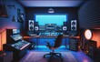 Interior of recording studio home, music studio, estúdio de música, GENERATIVE AI