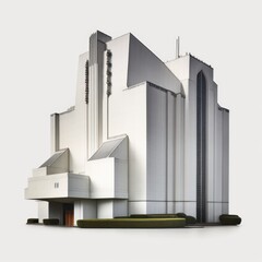 Detailed illustration of a modern Christian megachurch with white facade, Christianity church isolated on a white background, generative ai