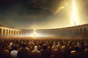 Wall Mural - Judgement day, Return of jesus christ, Alien & UFO. Generative AI