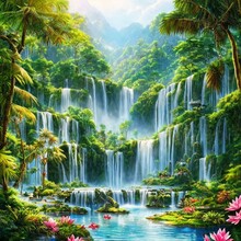 Waterfall In The Jungle, AI Generated 